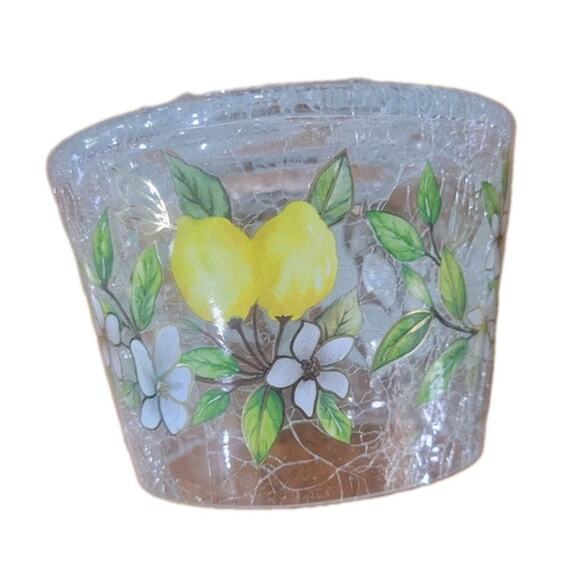 Yankee Candle Clear Crackle Glass Holder – Lemon Floral Design Set of TWO - Picture 6 of 10